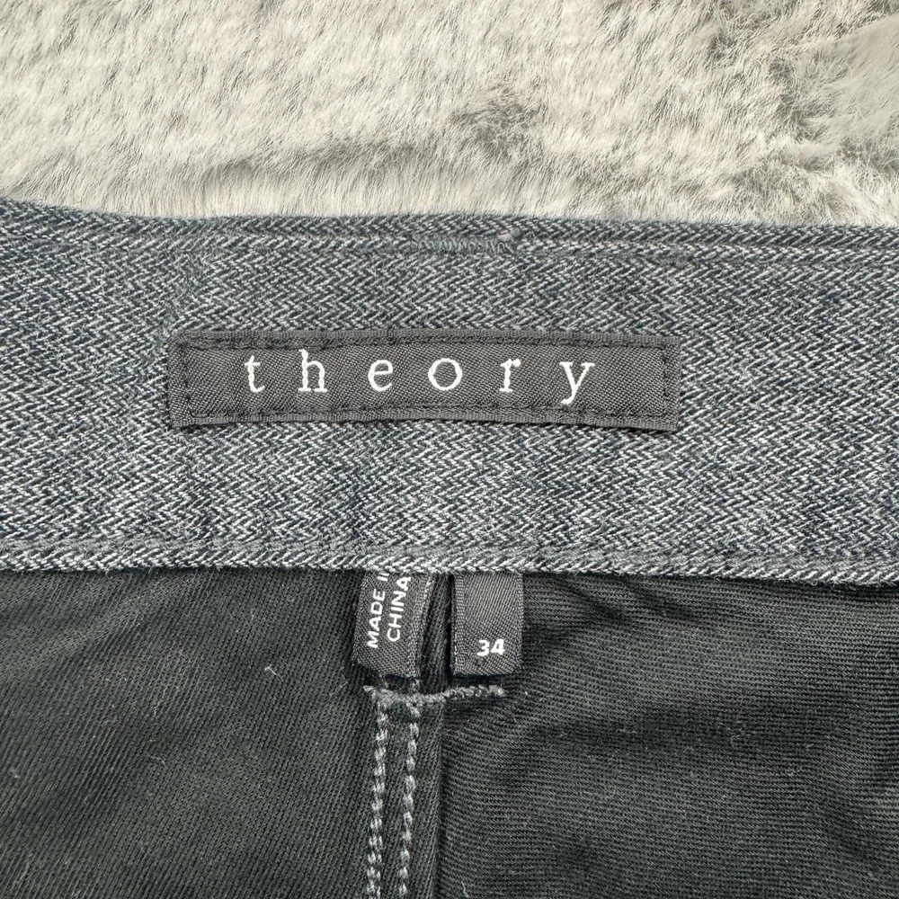 Theory Pants Mens 34 x 29 Gray Blue Cotton Stretch Casual Slim Trouser Straight